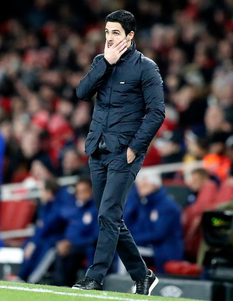Arteta on the sidelines in the Europa League match against Olympiakos on February 27. AP
