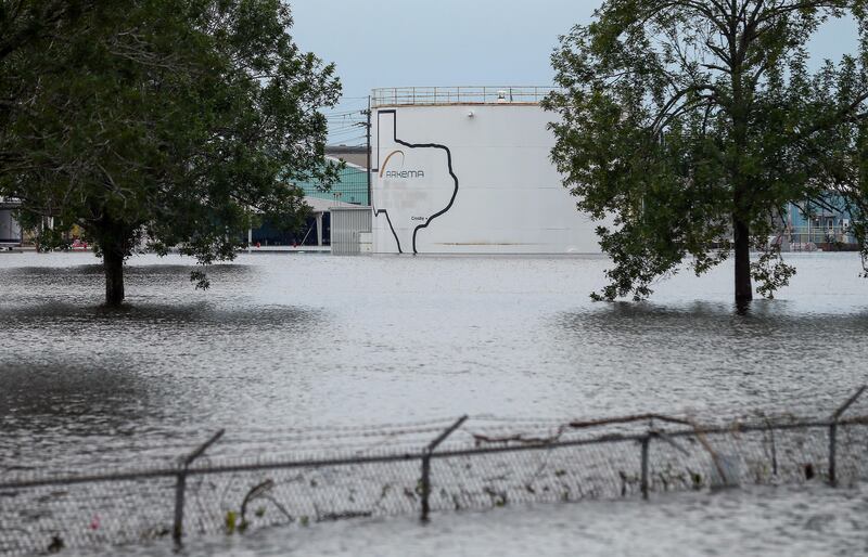 The Arkema Inc. chemical plant is flooded from Tropical Storm Harvey, Wednesday, Aug. 30, 2017, in Crosby, Texas. The plant, about 25 miles (40.23 kilometers) northeast of Houston, lost power and its backup generators amid Harveyâ€™s dayslong deluge, leaving it without refrigeration for chemicals that become volatile as the temperature rises. (Godofredo A. Vasquez/Houston Chronicle via AP)