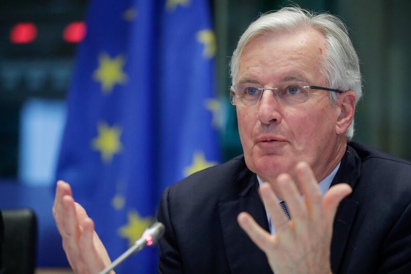 epa07479533 EU Brexit European Commission's Chief Negotiator Michel Barnier speaks during a  Committee on Foreign Affairs at the European Parliament in Brussels, Belgium, 02 April 2019. Barnier gives his point of view on the EU's future relations with the United Kingdom.  EPA/STEPHANIE LECOCQ