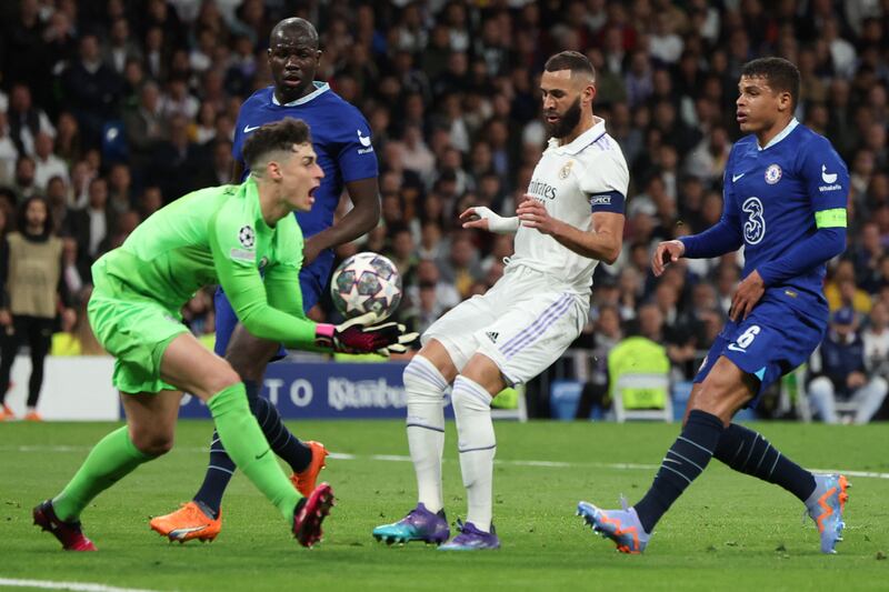 Chelsea Kepa Arrizabalaga collects the ball under pressure. AFP