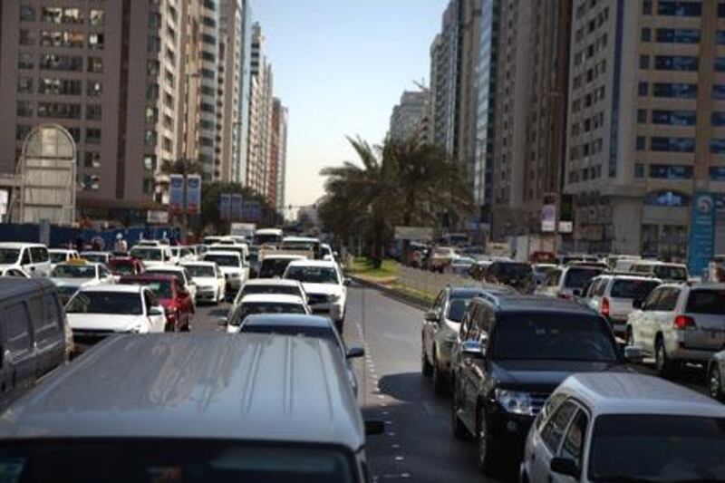 United Arab Emirates - Abu Dhabi - December 6th, 2010:  Traffic clogs downtown Abu Dhabi for hours.  (Galen Clarke/The National)