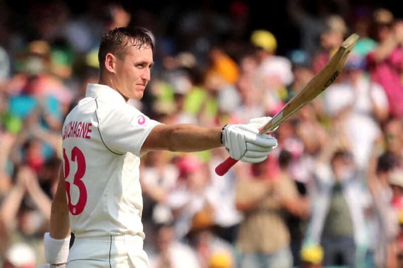 Australia’s Marnus Labuschagne celebrates scoring a century during Day 1 of the third Test against New Zealand at the Sydney Cricket Ground. AFP