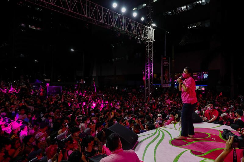 Leni Robredo speaking to supporters at the event. EPA