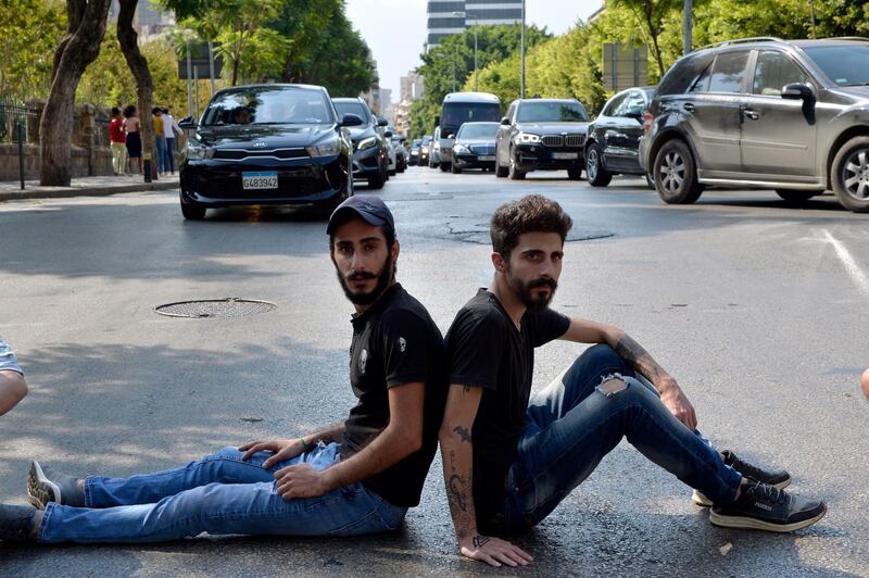 Activists block a street near the Ministry of Interior.  EPA