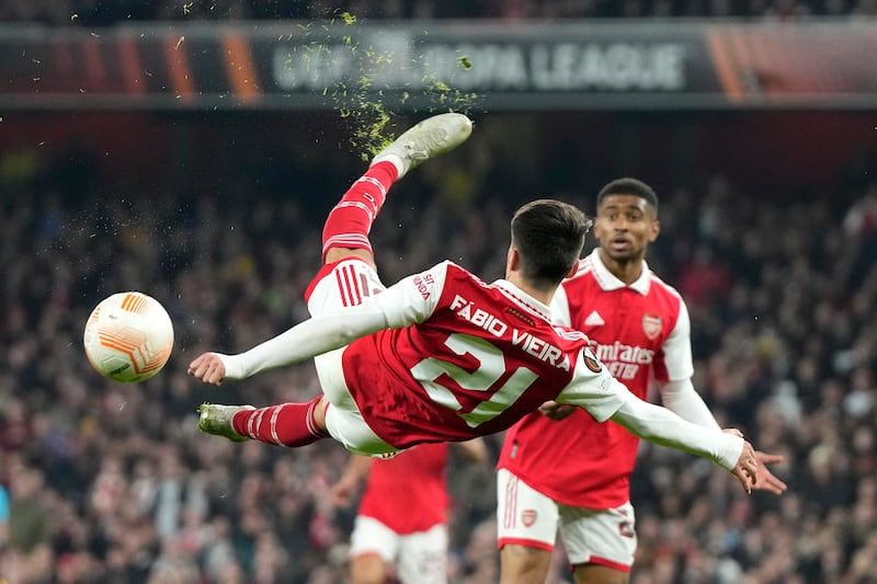 Arsenal's Fabio Vieira goes for the spectacular against Zurich but fails to connect with ball. AP