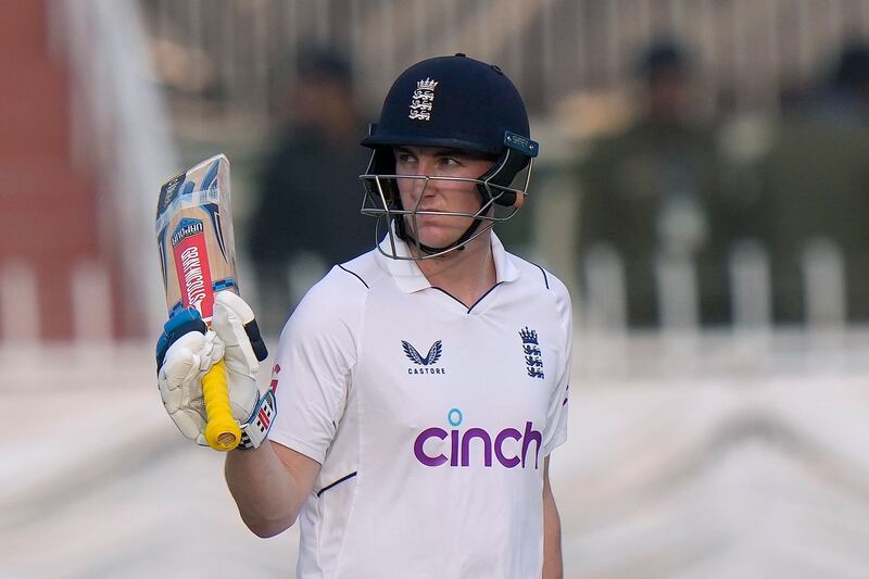 England's Harry Brook after reaching fifty. AP