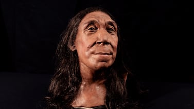 The recreated head of Shanidar Z, made by the Kennis brothers for the Netflix documentary, 'Secrets of the Neanderthals' based on scans of the reconstructed skull. PA