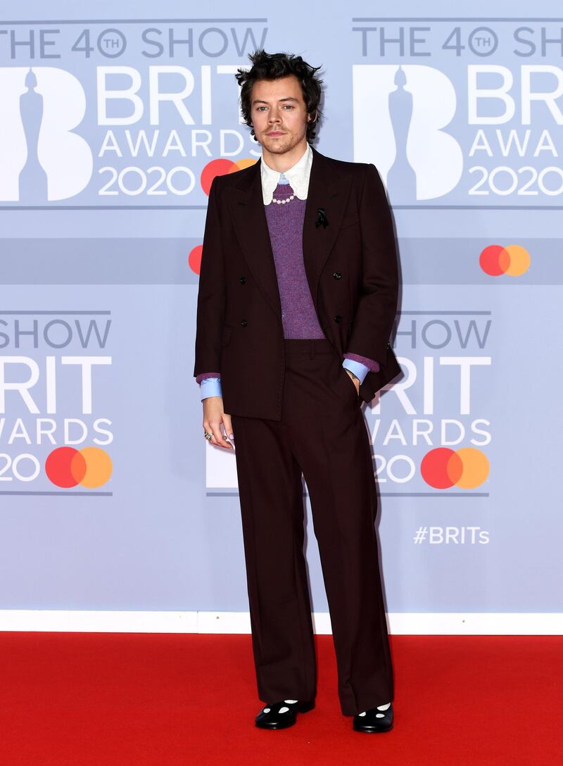 LONDON, ENGLAND - FEBRUARY 18: (EDITORIAL USE ONLY) Harry Styles attends The BRIT Awards 2020 at The O2 Arena on February 18, 2020 in London, England. (Photo by Gareth Cattermole/Getty Images)