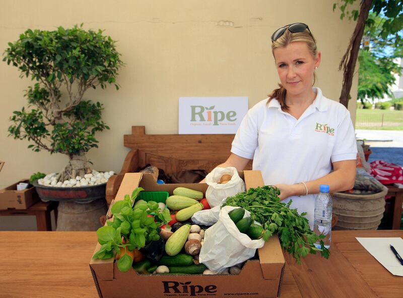 ABU DHABI - 18NOV2011 - Becky Balderstone, Ripe Manager selling organic mix vegetables at farmers market at Khalifa Park yesterday in Abu Dhabi. Ravindranath K / The National