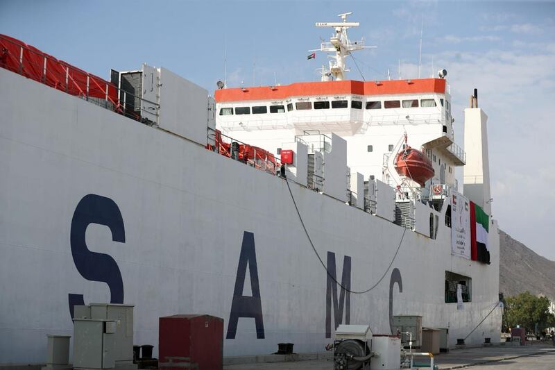 A ship prepares to leave Fujairah carrying humanitarian aid for the people of Gaza. All photos: Chris Whiteoak