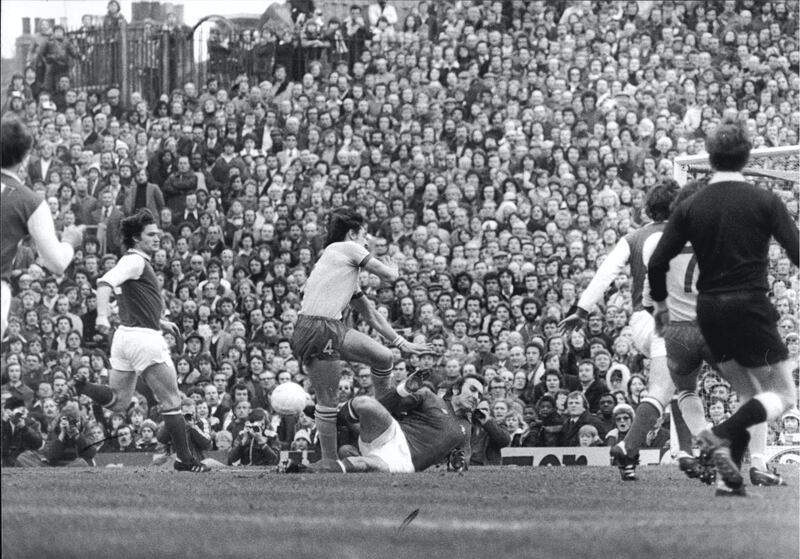 Mandatory Credit: Photo by David Stevens/ANL/Shutterstock (1320439a)
Football League Matches 1977: Arsenal V Ipswich. Arsenal Goalkeeper Jimmy Rimmer Rushes Out To Make A Sliding Tackle On Ipswich Defender Brian Talbot. 
Football League Matches 1977: Arsenal V Ipswich. Arsenal Goalkeeper Jimmy Rimmer Rushes Out To Make A Sliding Tackle On Ipswich Defender Brian Talbot.