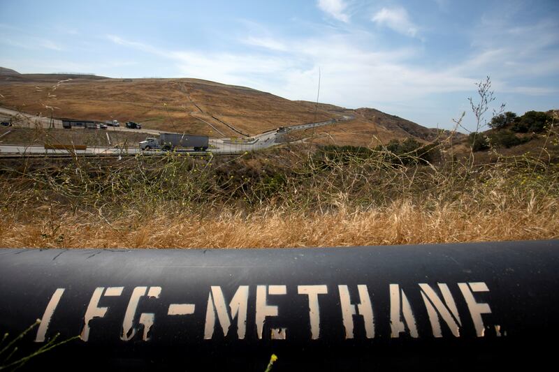 A pipeline that takes methane gas from the Frank R.  Bowerman landfill to an onsite power plant in Irvine, California. Reuters