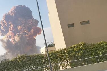 Smoke rises after an explosion in Beirut, Lebanon August 4, 2020, in this picture obtained from a social media video. Karim Sokhn/Instagram/Ksokhn + Thebikekitchenbeirut/via REUTERS THIS IMAGE HAS BEEN SUPPLIED BY A THIRD PARTY. MANDATORY CREDIT. NO RESALES. NO ARCHIVES.