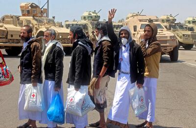 Prisoners released in Aden, Yemen, in 2020. AFP