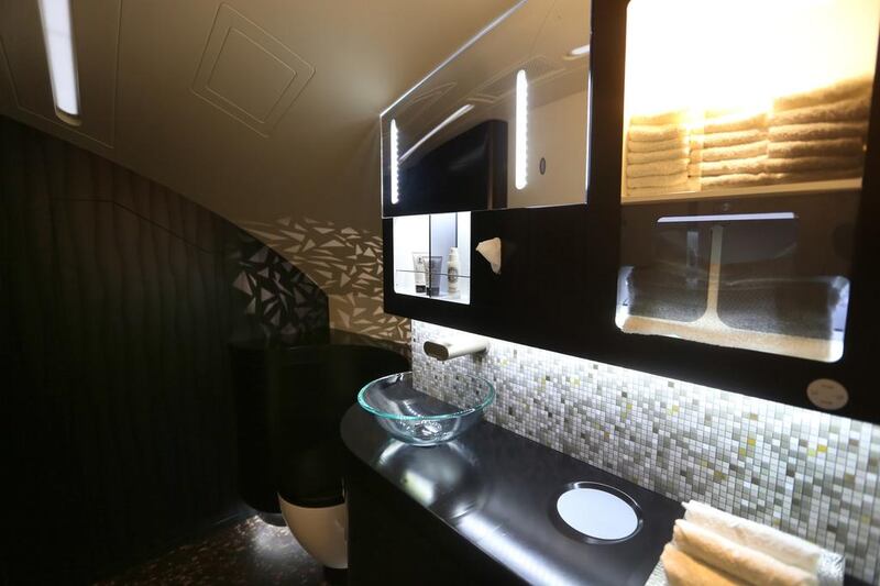 Ethihad First Class features one Residence and several Apartments. While the Residence will have its own private bath, the remaining Apartment guests share the luxury on-board bathroom. Delores Johnson / The National