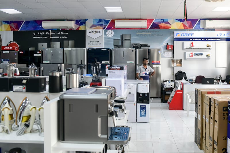 Universal Electronics near Fujairah's corniche, where goods worth tens of thousands were damaged by floodwaters.  Khushnum Bhandari / The National
