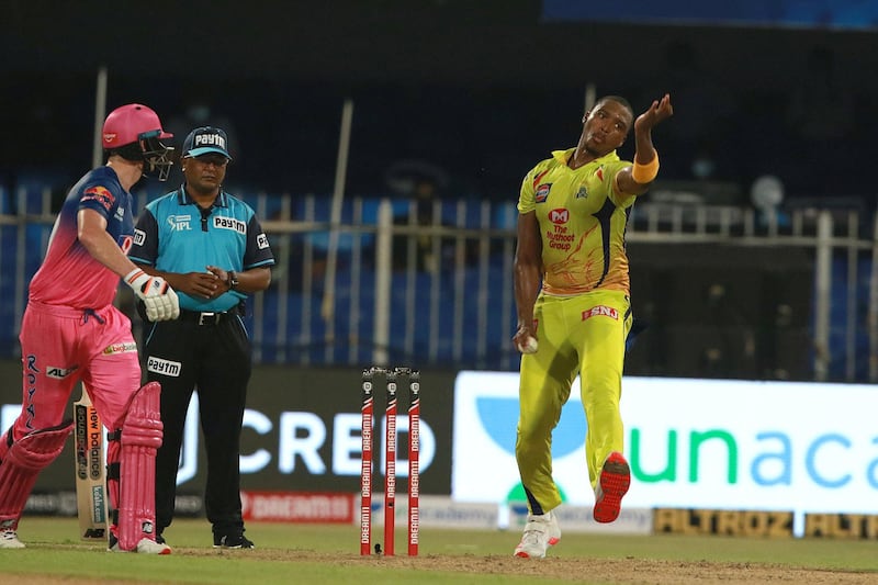 Lungi Ngidi of CSK  bowls during match 4 of season 13 of the Indian Premier League (IPL) between Rajasthan Royals 
and Chennai Super Kings held at the Sharjah Cricket Stadium, Sharjah in the United Arab Emirates on the 24th September 2020.  Photo by: Rahul Gulati  / Sportzpics for BCCI