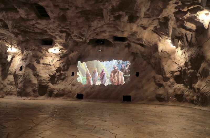 DUBAI ,  UNITED ARAB EMIRATES , AUGUST 26 – 2019 :- Inside view of the Miracles cave at the Quranic Park in Dubai. ( Pawan Singh / The National ) For Weekend Postcard. Story by Katy