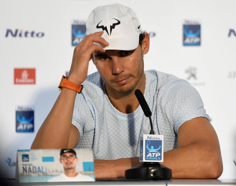 Tennis - ATP World Tour Finals - The O2 Arena, London, Britain - November 13, 2017   Spain's Rafael Nadal during a press conference after losing his group stage match against Belgium's David Goffin   Action Images via Reuters/Tony O'Brien