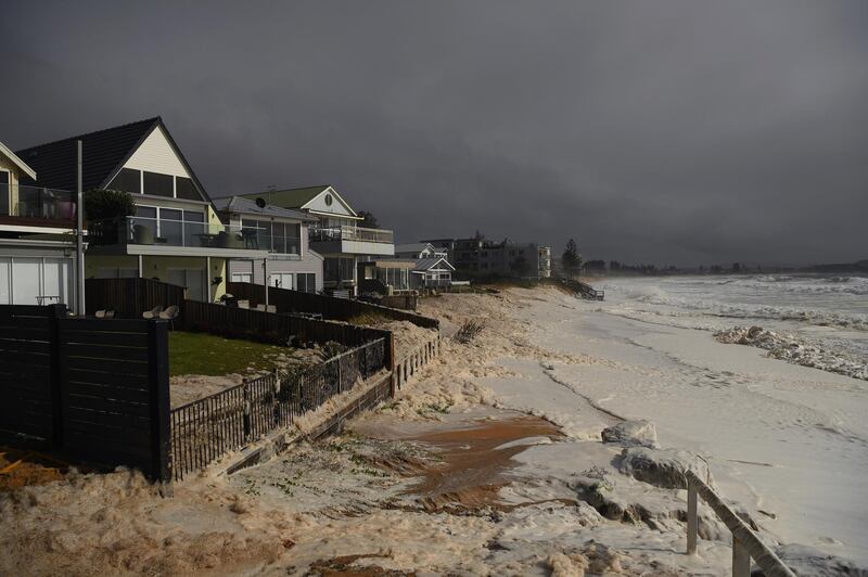 Sea foam brought by waves after heavy rain and storms at Collaroy in Sydney. EPA