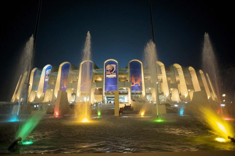 Zayed Sports City Stadium is brightly lit during the FIFA Club World Cup event in 2009. Andrew Watkins / Zayed Sports City