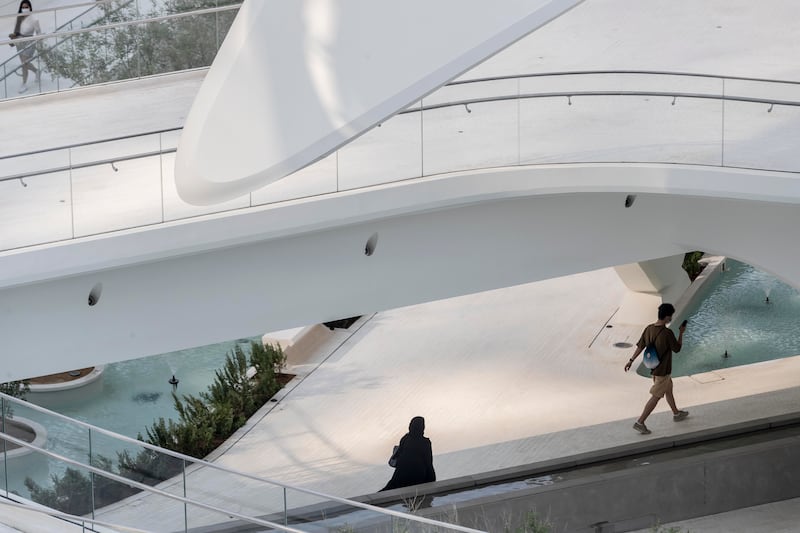 People walk on different levels of the UAE Pavilion. Antonie Robertson / The National