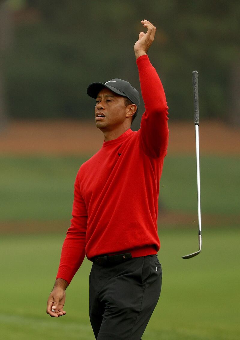 Tiger Woods reacts to a shot on the second hole during the final round of the Masters. AFP