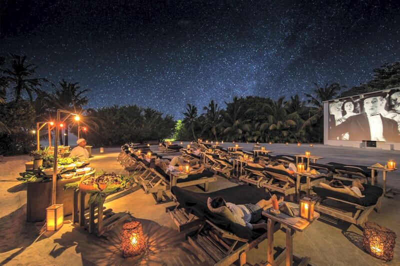 Guests can take in a movie under the stars at Cinema Paradiso. Courtesy Soneva Fushi