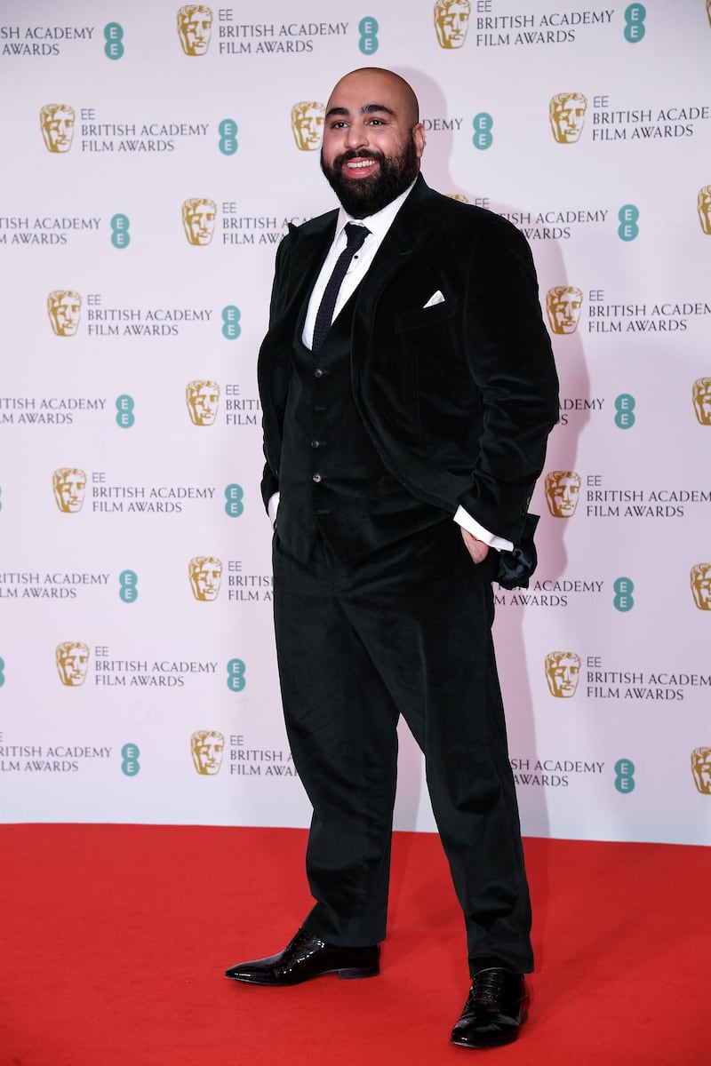 Actor Asim Chaudhry arrives at the 2021 Bafta Awards at the Royal Albert Hall, London, England on April 11, 2021. AP Photo