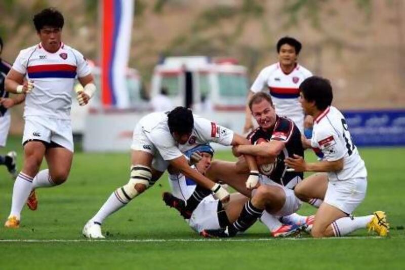 South Korea, in white, had the UAE well covered in their Asian Five Nations match at Al Ain.