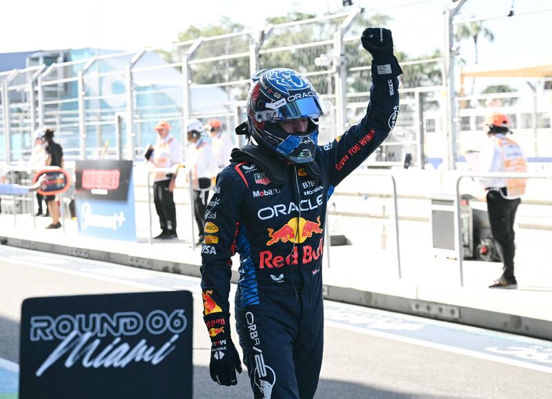 Red Bull's Max Verstappen after securing pole position for the 2024 Miami Formula One Grand Prix. AFP
