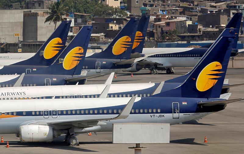 FILE PHOTO: Jet Airways aircraft are seen parked at the Chhatrapati Shivaji Maharaj International Airport in Mumbai, India, April 18, 2019. REUTERS/Francis Mascarenhas/File Photo