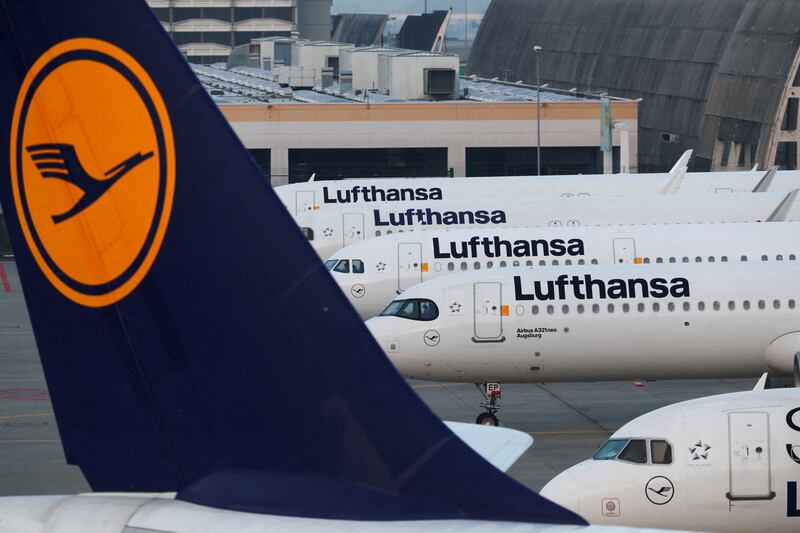 Lufthansa planes at Frankfurt Airport. The airline has extended the suspension of its flights to Tehran due to the situation in the Middle East. Reuters