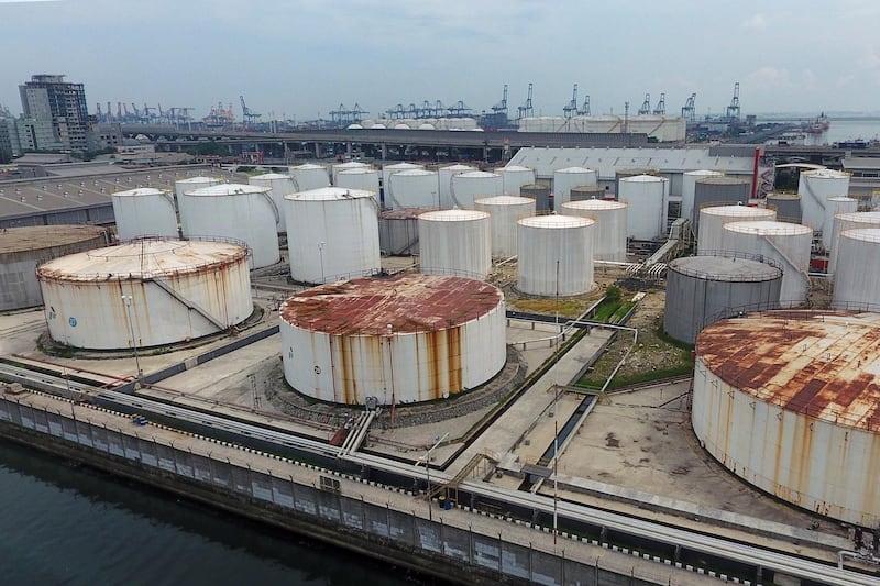 Fuel storage tanks stand at a PT Pertamina facility in this aerial photograph taken above Tanjung Priok Port in Jakarta, Indonesia on Tuesday, April 21, 2020. Bloomberg
