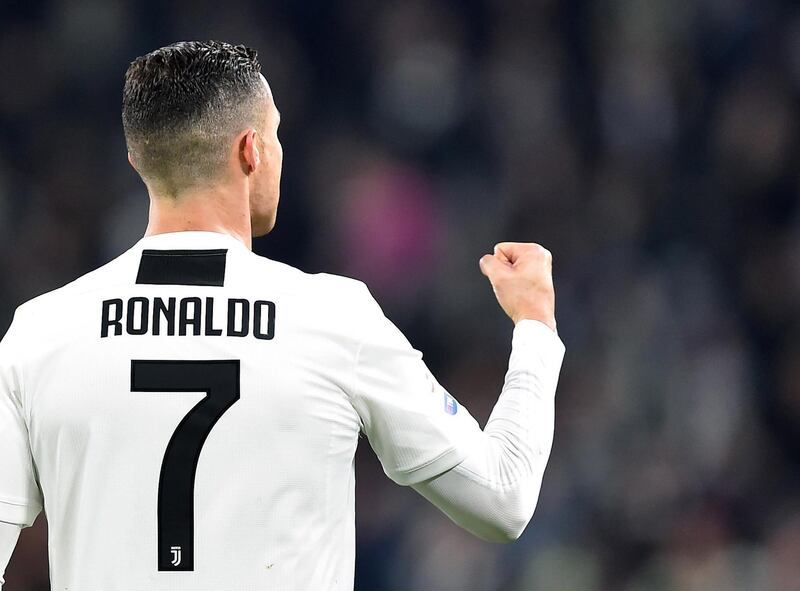 Cristiano Ronaldo celebrates scoring the oepning goal for Juventus against SPAL. EPA