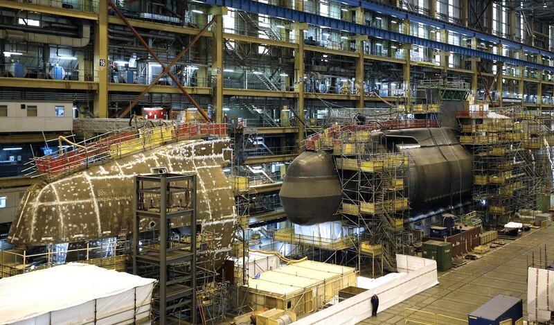 HMS Artful, the third of the seven Astute-class submarines to be built at Barrow, approaches completion at the BAE Systems' company’s Devonshire Dock Hall. Phil Noble / Reuters