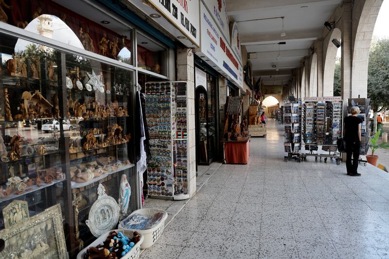 Empty curio shops in Bethlehem, in the occupied West Bank, as the Israel-Hamas conflict affects the tourism sector. Reuters