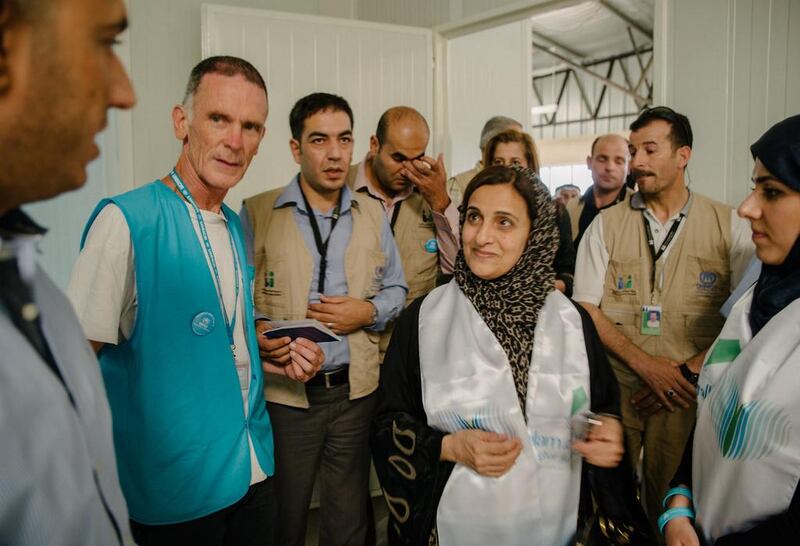 Sheikha Lubna Al Qasimi, Minister of International Cooperation and Development, tours a Big Heart Campaign-supported health clinic at Za’atari Refugee Camp in Jordan.  J. Kohler /UNHCR