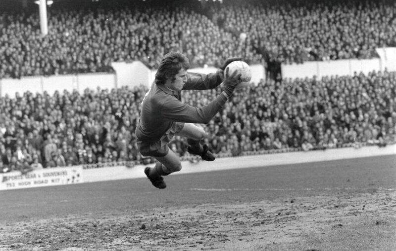 1st April 1975:  Ray Clemence, the goalie for Liverpool catches the ball in mid air.  (Photo by Evening Standard/Getty Images)