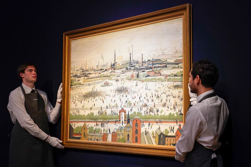 LS Lowry's Sunday Afternoon has gone on show at Christie's in London, ahead of an auction on 20 March where it is expected to fetch between £4 million and £6 million. AP