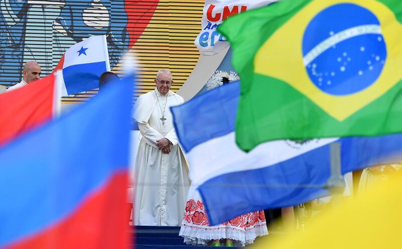 Pope Francis attends the welcoming ceremony of the World Youth Day, at the Santa Maria La Antigua field in Panama City. EPA