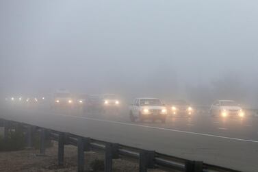Fog reported in areas of Dubai, the Northern Emirates and Al Dhafra on Tuesday. Pawan Singh / The National