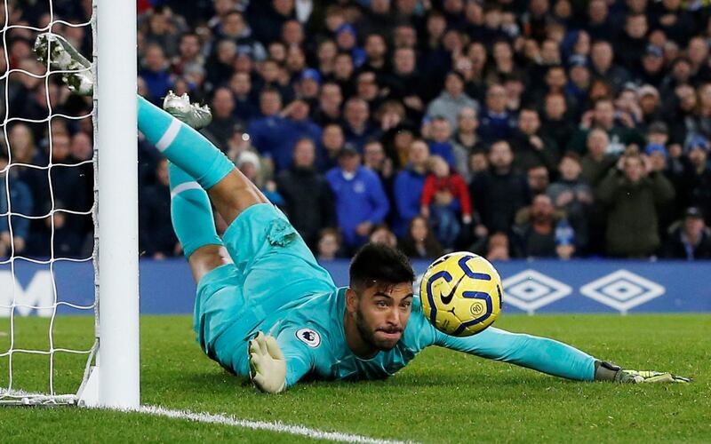 Soccer Football - Premier League - Everton v Tottenham Hotspur - Goodison Park, Liverpool, Britain - November 3, 2019  Tottenham Hotspur's Paulo Gazzaniga in action  REUTERS/Andrew Yates  EDITORIAL USE ONLY. No use with unauthorized audio, video, data, fixture lists, club/league logos or "live" services. Online in-match use limited to 75 images, no video emulation. No use in betting, games or single club/league/player publications.  Please contact your account representative for further details.