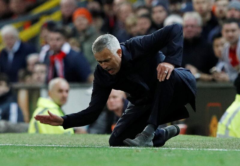 Manchester United manager Jose Mourinho reacts. Reuters