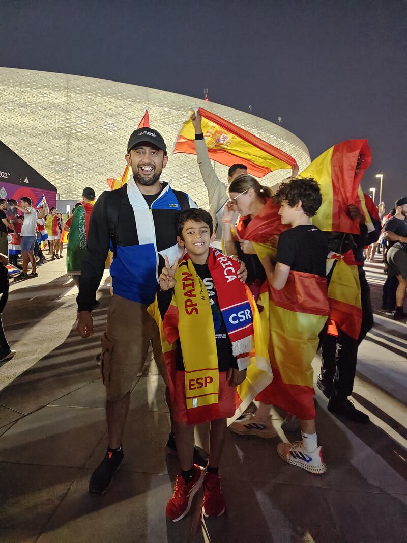 Saptarshi Bandopadhyay and his son Siddharth are staying aboard the MSC World Europa in Doha's Grand Terminal. They watched Spain beat Costa Rica 7-0. 