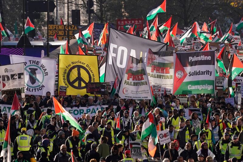 Buses brought people from across the UK to London. AP