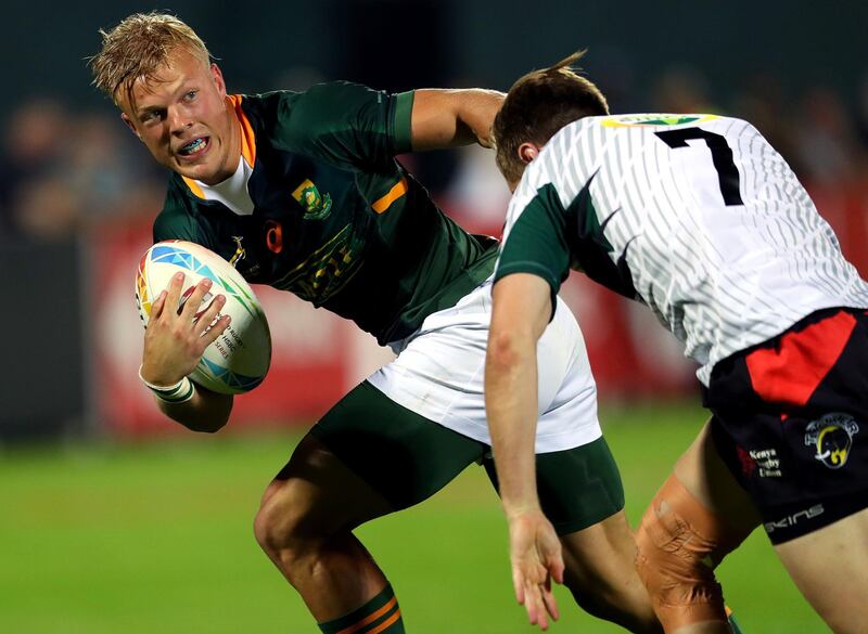 JC Pretorius of South Africa against Kenya on Day One of the HSBC World Rugby Sevens Series at The Sevens Stadium in Dubai on Thursday. Getty