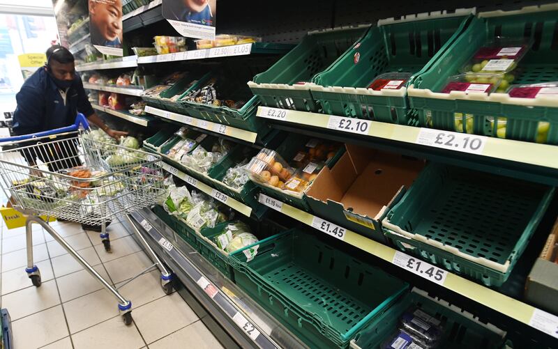 Half empty shelves at a supermarket in London. EPA