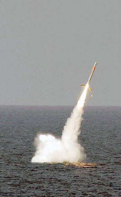 An Ohio-class ballistic missile submarine launching a Tomahawk cruise missile. AFP
