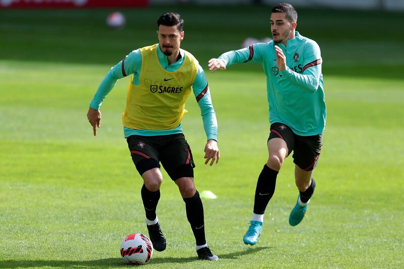 Jose Fonte and Andre Silva during training in Porto. EPA